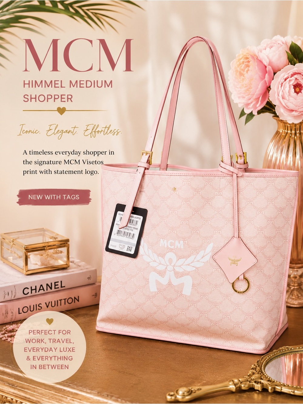 MCM Himmel Medium Shopper Tote – Pink Visetos (NWT)
